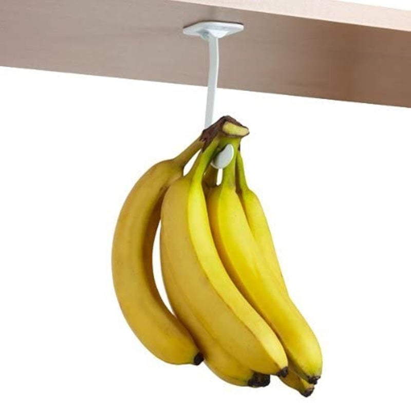 Gadjit Banana Hook Hanger Under Cabinet Hook Ripens Bananas with Less Bruises, Folds Up Out of Sight When Not in Use, Hang Lightweight Kitchen Items too, Self-Adhesive + Pre-drilled Screw Holes (White) - Image 1